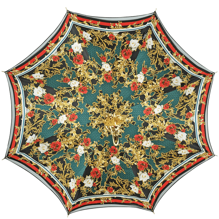 Green and Red Umbrella with Gold-plated Flower