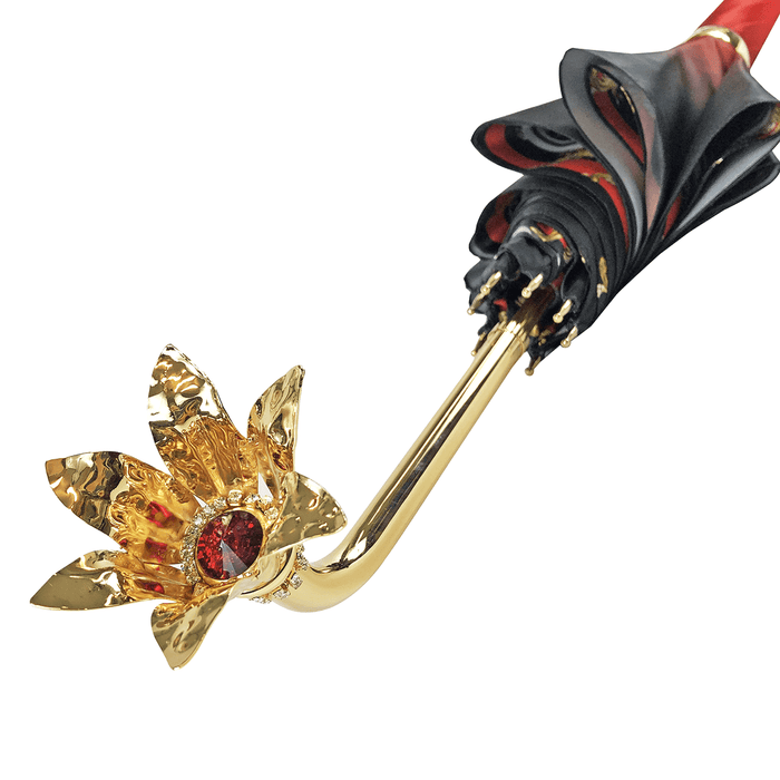 Green and Red Umbrella with Gold-plated Flower