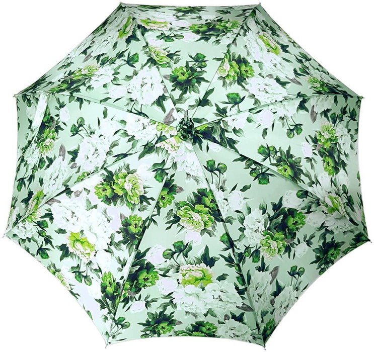 Green Floral Patterned Parasol - Stylish Sun Umbrella with Beautiful Flowers