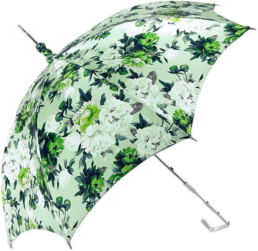 Green Floral Patterned Parasol - Stylish Sun Umbrella with Beautiful Flowers