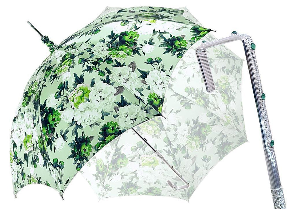 Green Floral Patterned Parasol - Stylish Sun Umbrella with Beautiful Flowers