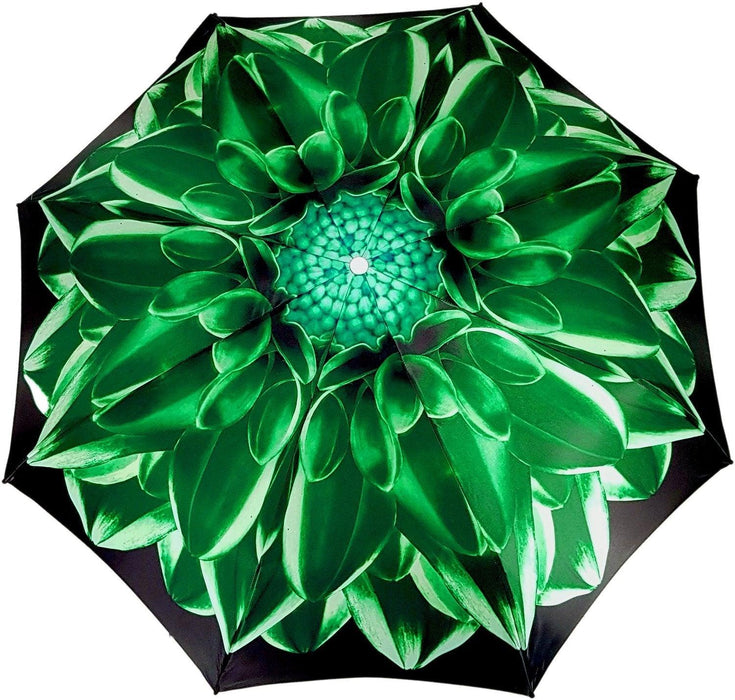 Green Flower Ladies Folding Umbrella with Luxury Handle