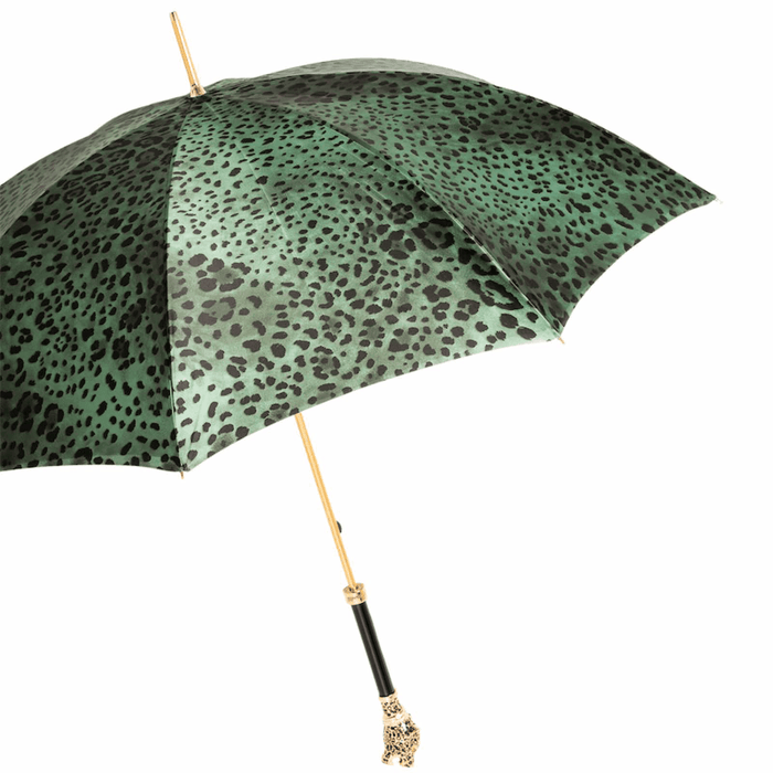 Green Leopard Print Umbrella with Gold Handle Unique