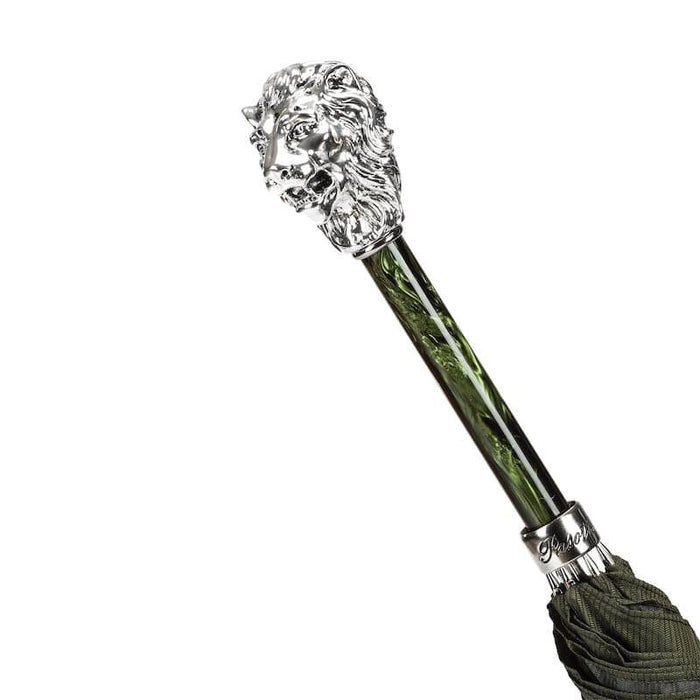 Green Umbrella, Silver Lion Handle Umbrella