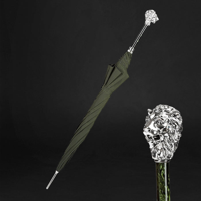 Green Umbrella, Silver Lion Handle Umbrella For Men