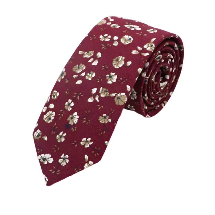 Vintage Flower Tie – 100% Cotton Skinny Necktie for Grooms