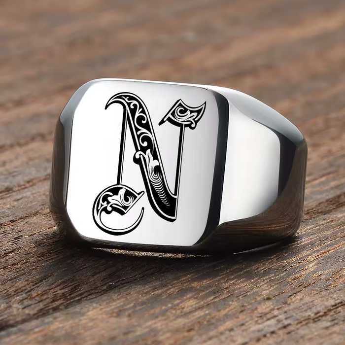 heavy square signet ring stainless steel men