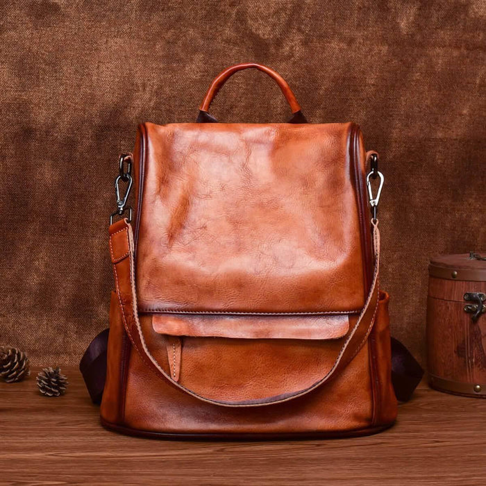 Vintage Genuine Leather Women Backpack