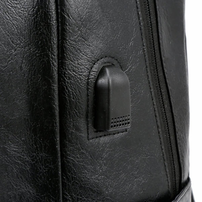 Leather Black Laptop Waterproof Usb Charging Backpack