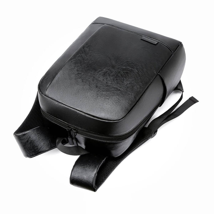 Leather Black Laptop Waterproof Usb Charging Backpack