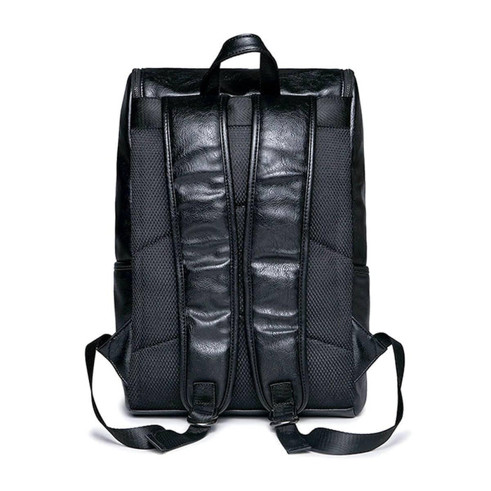 Leather Waterproof Traveling Fashion Black Backpack