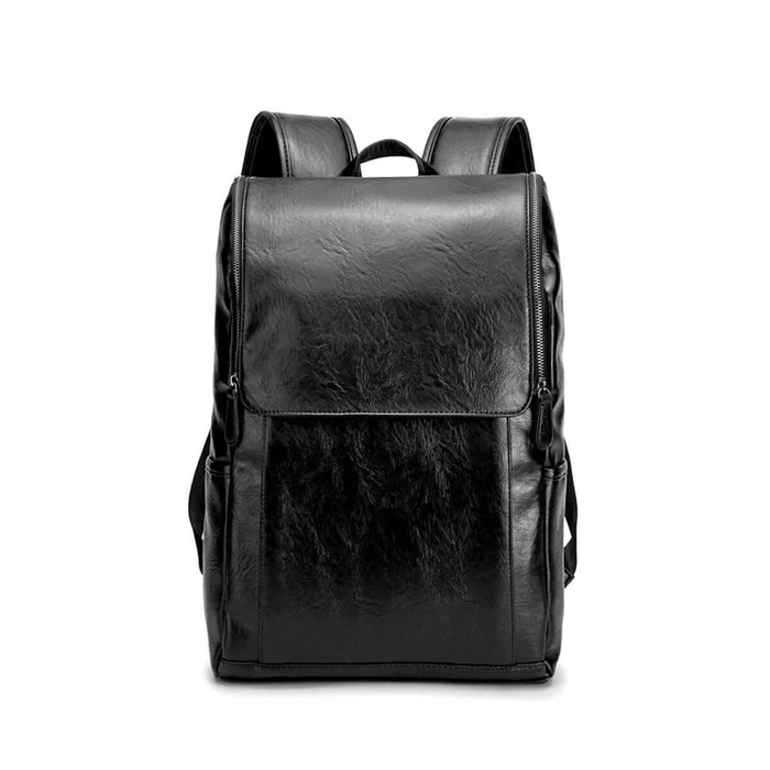 Leather Waterproof Traveling Fashion Black Backpack