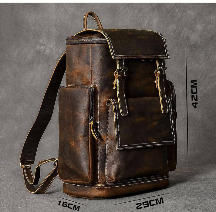 Retro Brown Leather Travel Backpack 36 to 55 Litre for Men