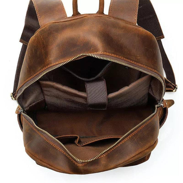 Vintage Crazy Horse Leather Backpack for Men