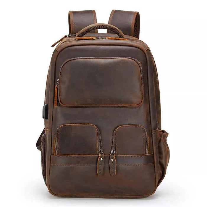 crazy horse men's leather backpack Men's Crazy Horse Leather Travel Backpack