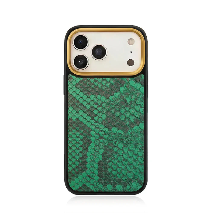 Grüne Pythonleder iPhone 17 Pro Hülle Elegantes Slim Designer Cover