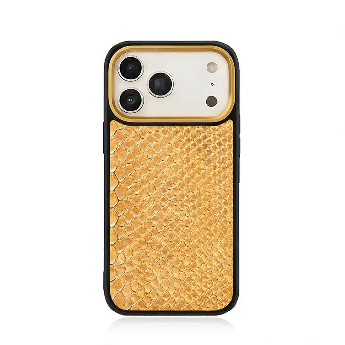 Gold Python Leder iPhone 17 Pro Hülle Premium Designer Slim Cover