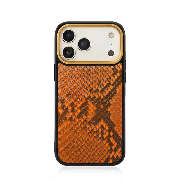 iPhone 17 Pro Hülle Orange Pythonleder Statement Exotisch Schlank Abdeckung