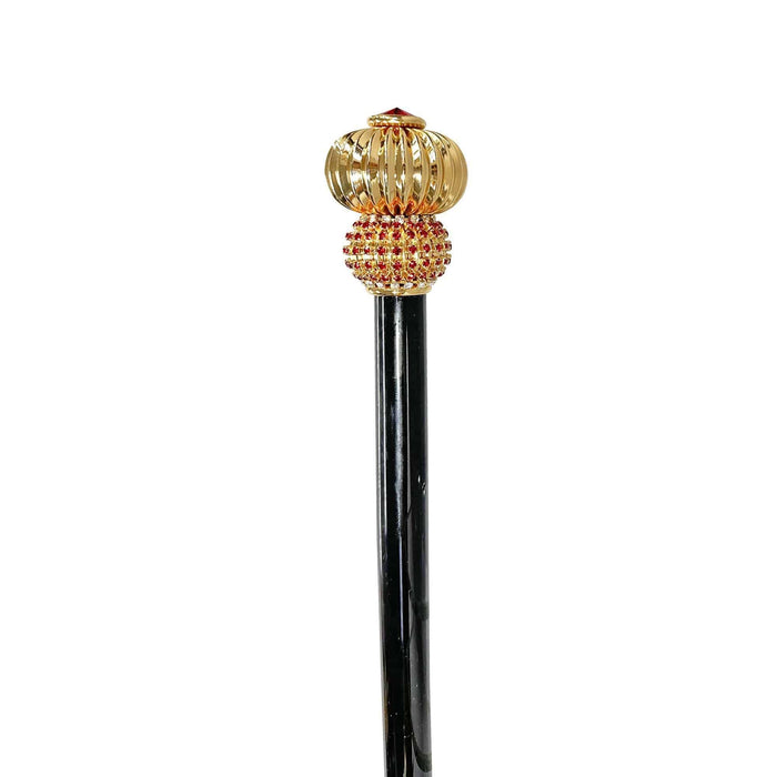 Handcrafted Jeweled Walking Stick with Red Crystals