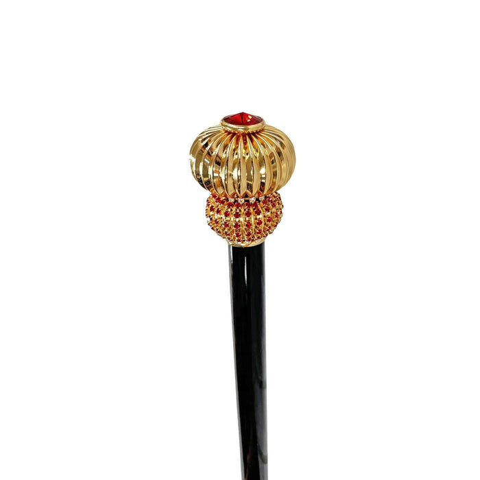 Handcrafted Jeweled Walking Stick with Red Crystals