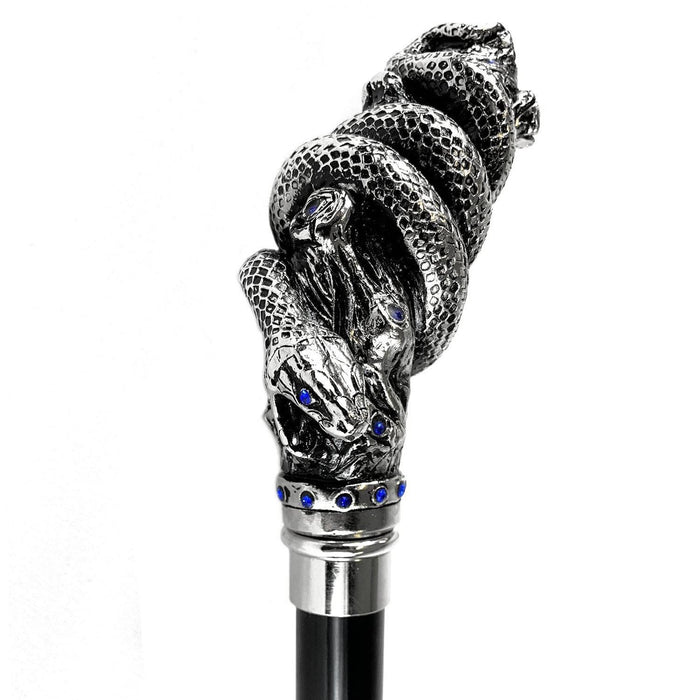 Snake with Crystals Handle Silver-plated Handle Cane - Artynov | Unique Handmade Accessories