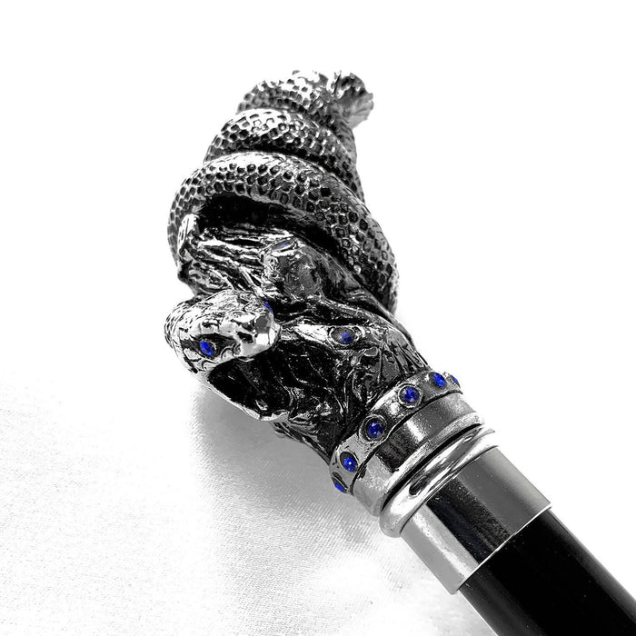 Snake with Crystals Handle Silver-plated Handle Cane