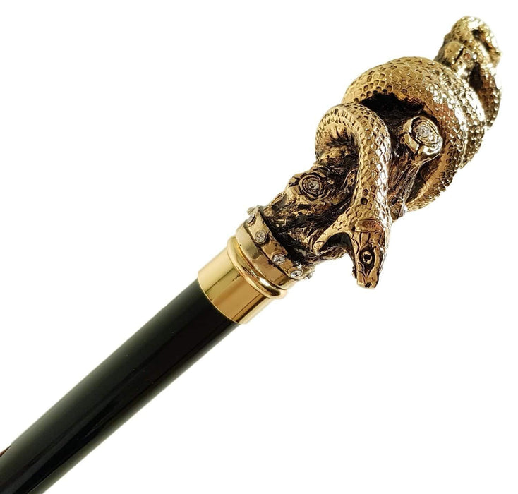 Unique Gold-plated Snake Handle with Crystals Cane - Artynov | Unique Handmade Accessories