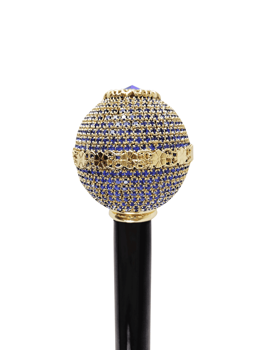 Luxurious Jeweled Walking Stick with Sapphire Crystals