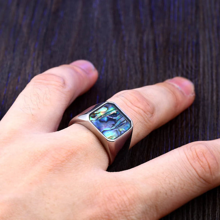 Silver Genuine Abalone Shell Signet Ring