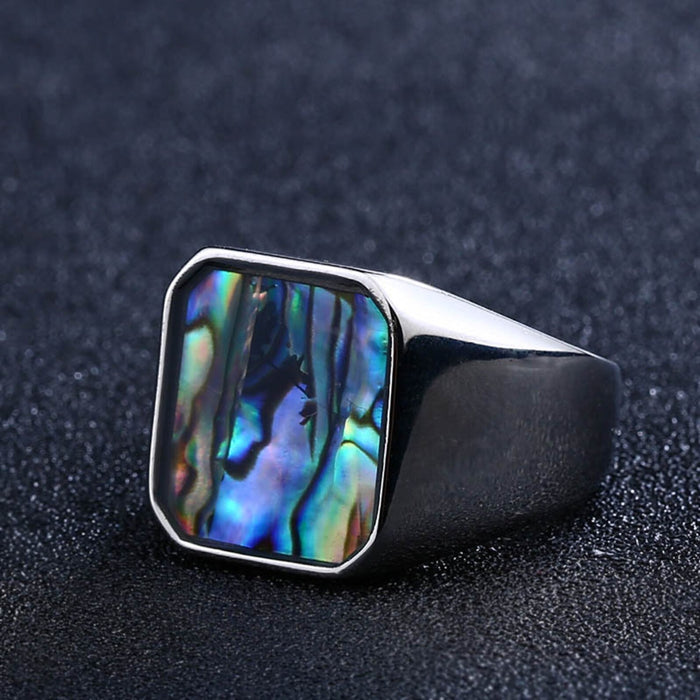 Silver Genuine Abalone Shell Signet Ring