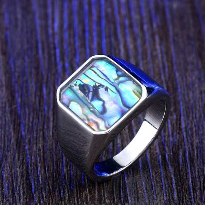 Silver Genuine Abalone Shell Signet Ring