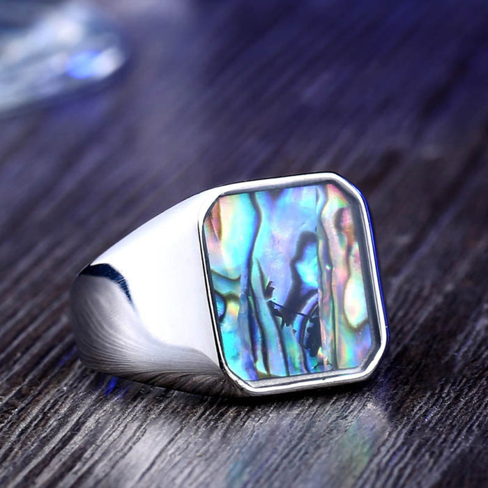 Silver Genuine Abalone Shell Signet Ring