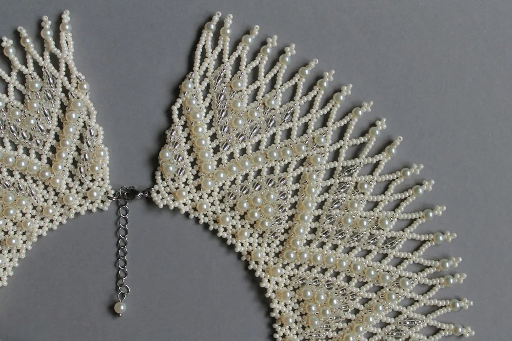 Ivory Beaded Collar Necklace – Bridal Boho with Glass Pearls