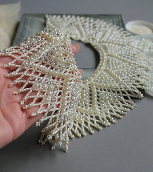 Ivory Beaded Collar Necklace – Bridal Boho with Glass Pearls