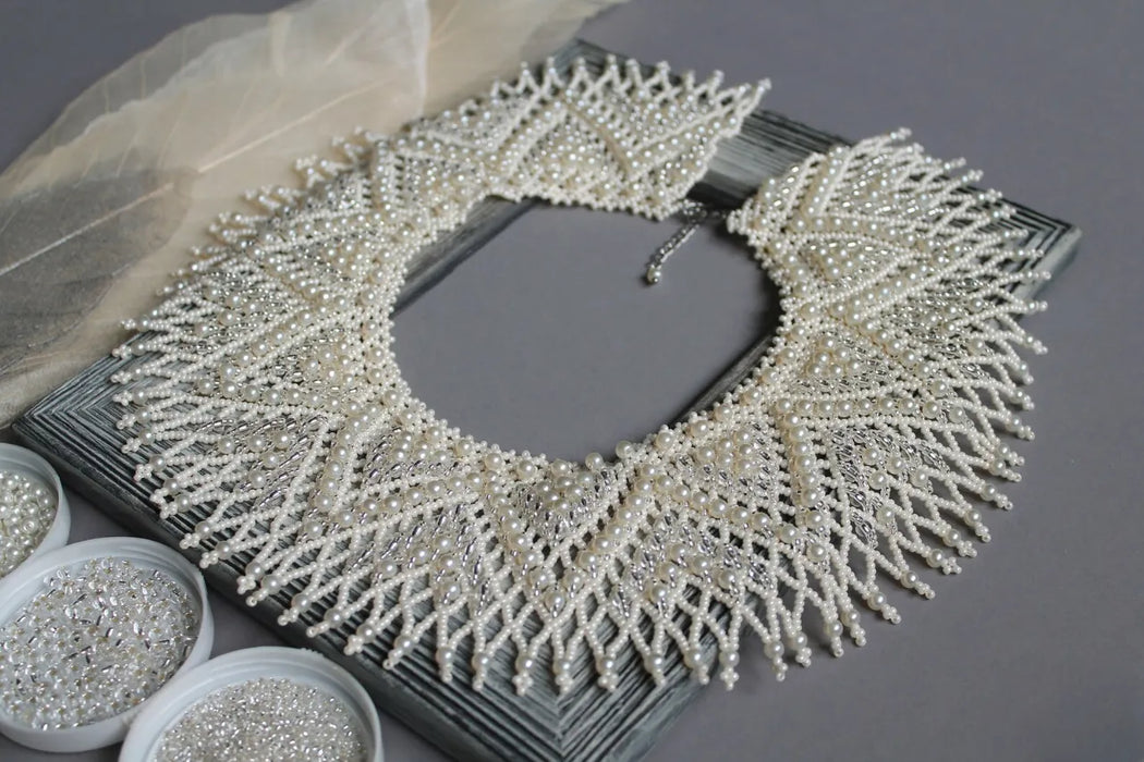 Ivory Beaded Collar Necklace – Bridal Boho with Glass Pearls