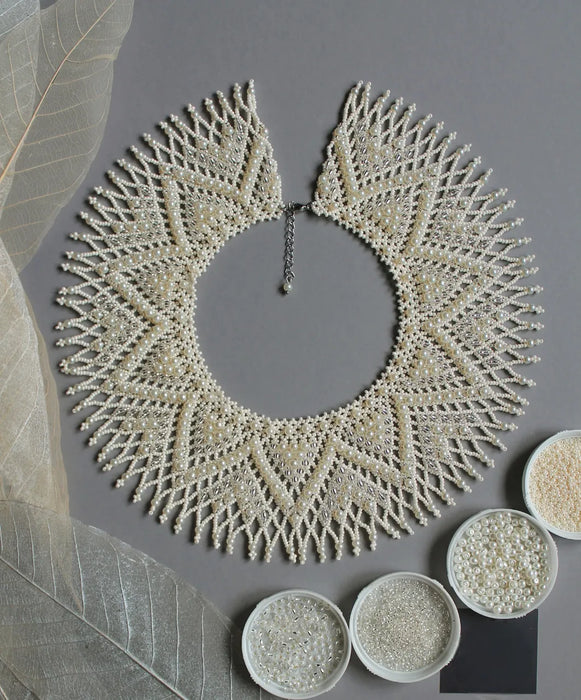 Ivory Beaded Collar Necklace – Bridal Boho with Glass Pearls