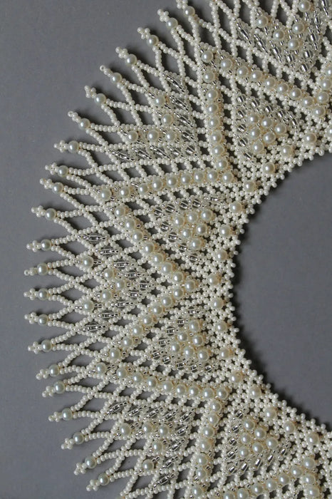 Ivory Beaded Collar Necklace – Bridal Boho with Glass Pearls