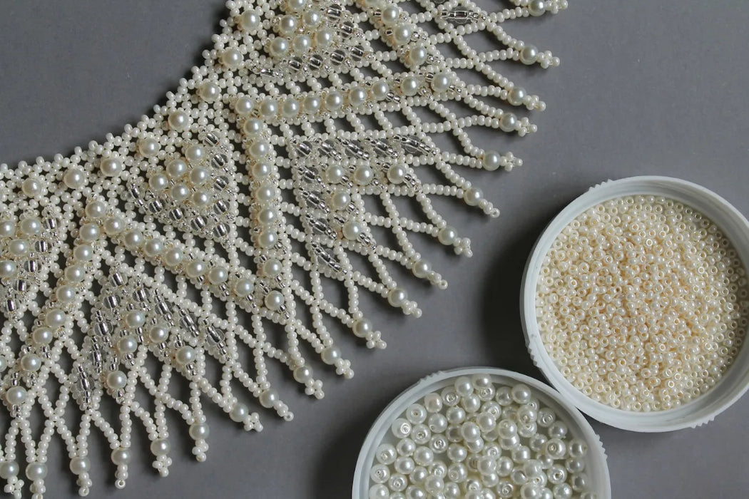 Ivory Beaded Collar Necklace – Bridal Boho with Glass Pearls