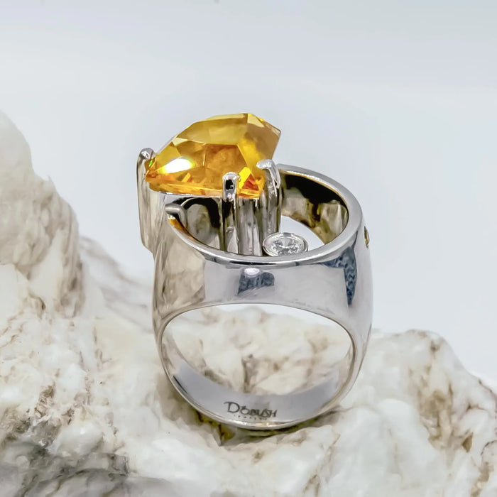 Unique Design Jewelry Handmade Silver Ring with Citrine, Garnet and Diamond