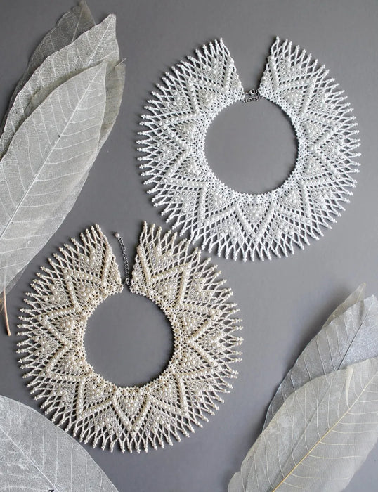 Ivory Beaded Collar Necklace – Bridal Boho with Glass Pearls