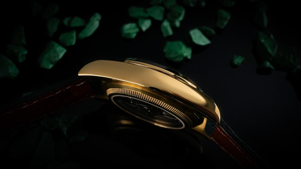Luxury Women’s Automatic Watch – Green Enamel Dial with Gold, Crystal