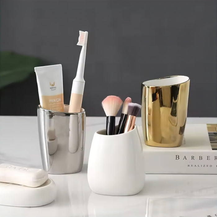 Ceramic Bathroom Accessories Set – Soap Dish, Dispenser, Cup and Holder