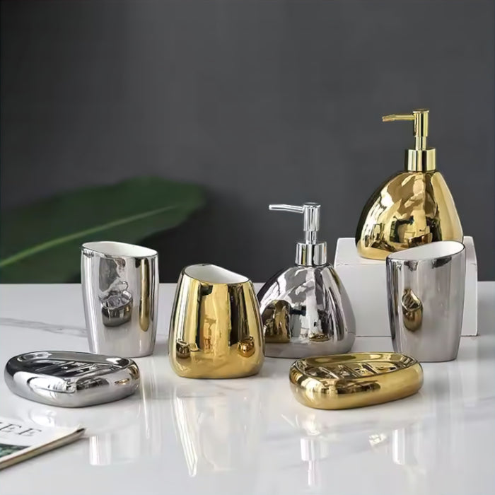 Ceramic Bathroom Accessories Set – Soap Dish, Dispenser, Cup and Holder