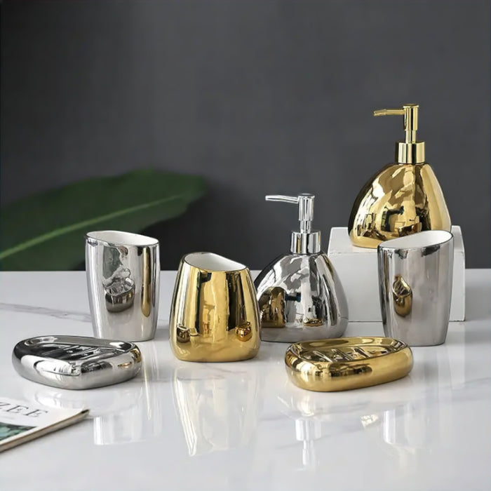 Ceramic Bathroom Accessories Set – Soap Dish, Dispenser, Cup and Holder