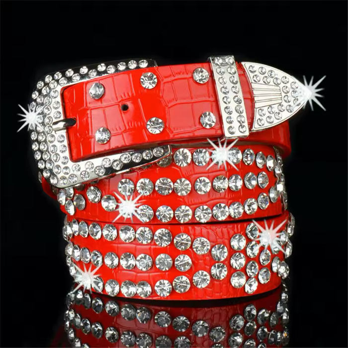 Pink Rhinestone Western Cowgirl Belt – Faux Leather Cowboy Belt