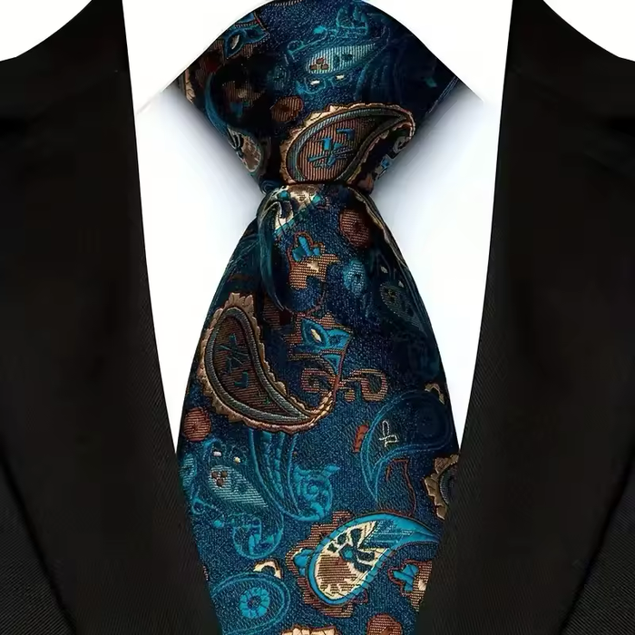 Teal  Gold Paisley Silk Tie for Men - Classy Accessory for Formal Attire