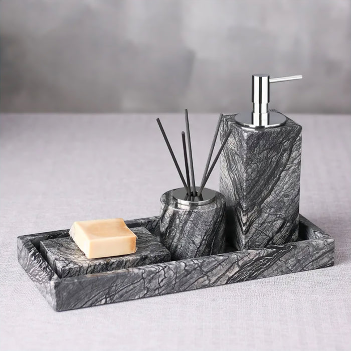 Elegant Marble Bathroom Accessories Collection – Soap Dispensers & Trays
