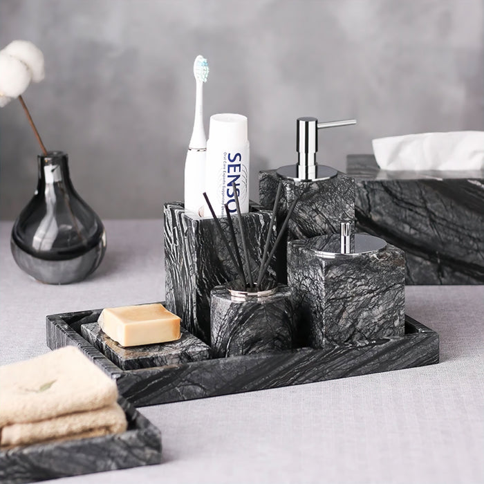 Elegant Marble Bathroom Accessories Collection – Soap Dispensers & Trays