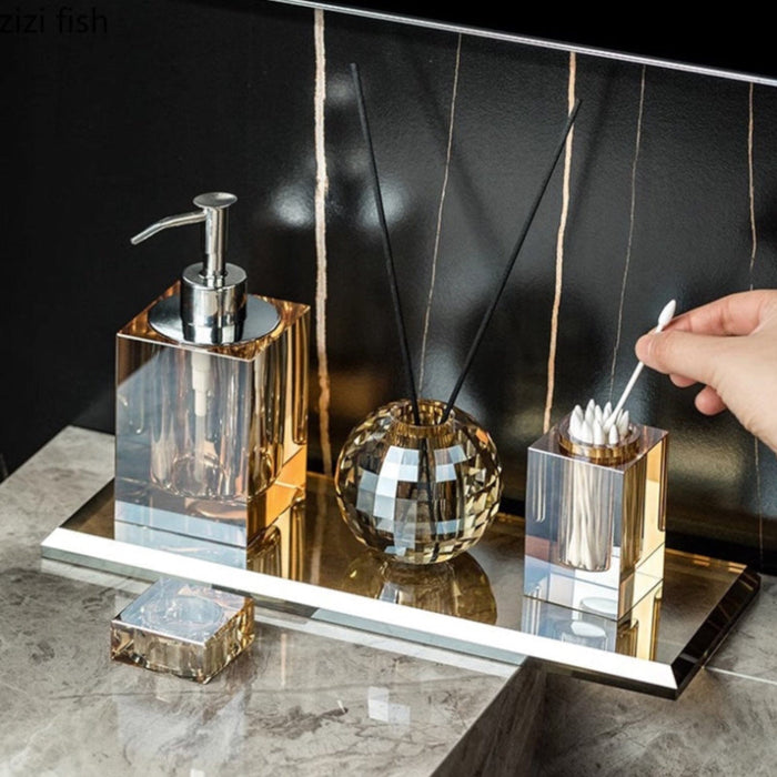 Crystal Glass Bathroom Accessories Set – Elegant 4-Piece