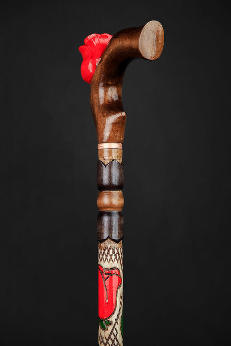 Unique Stunning Design Walking Stick Cane Rose, Hand-Painted